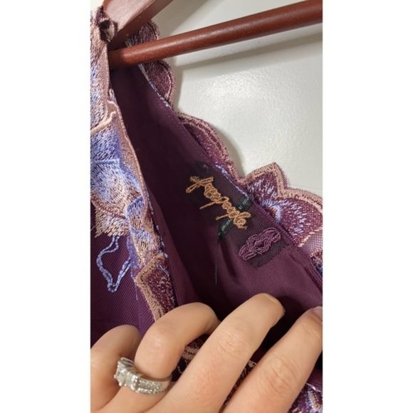 Free People Rosalie Embroidered Mini Dress Purple One Shoulder 3/4 Sleeve NWT 0 - Picture 4 of 8